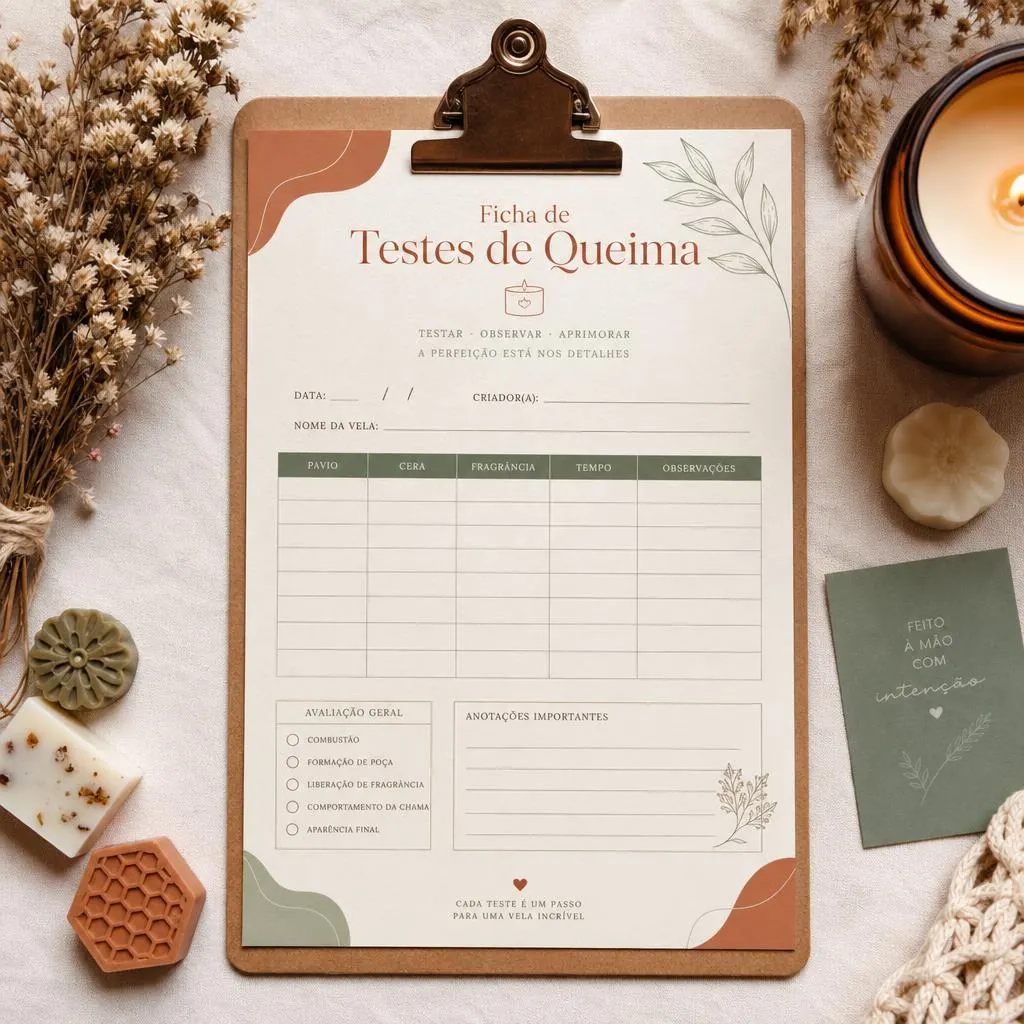 Mockup da Ficha de Testes de Queima em uma prancheta elegante